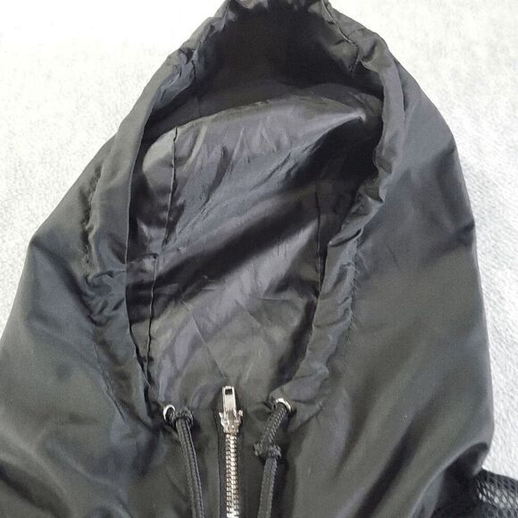 FOREVER 21 Jacket Womens Medium Black Red Check Mesh Windbreaker Hood 1/4 Zip - Picture 5 of 11